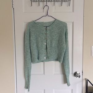 light green cropped cardigan